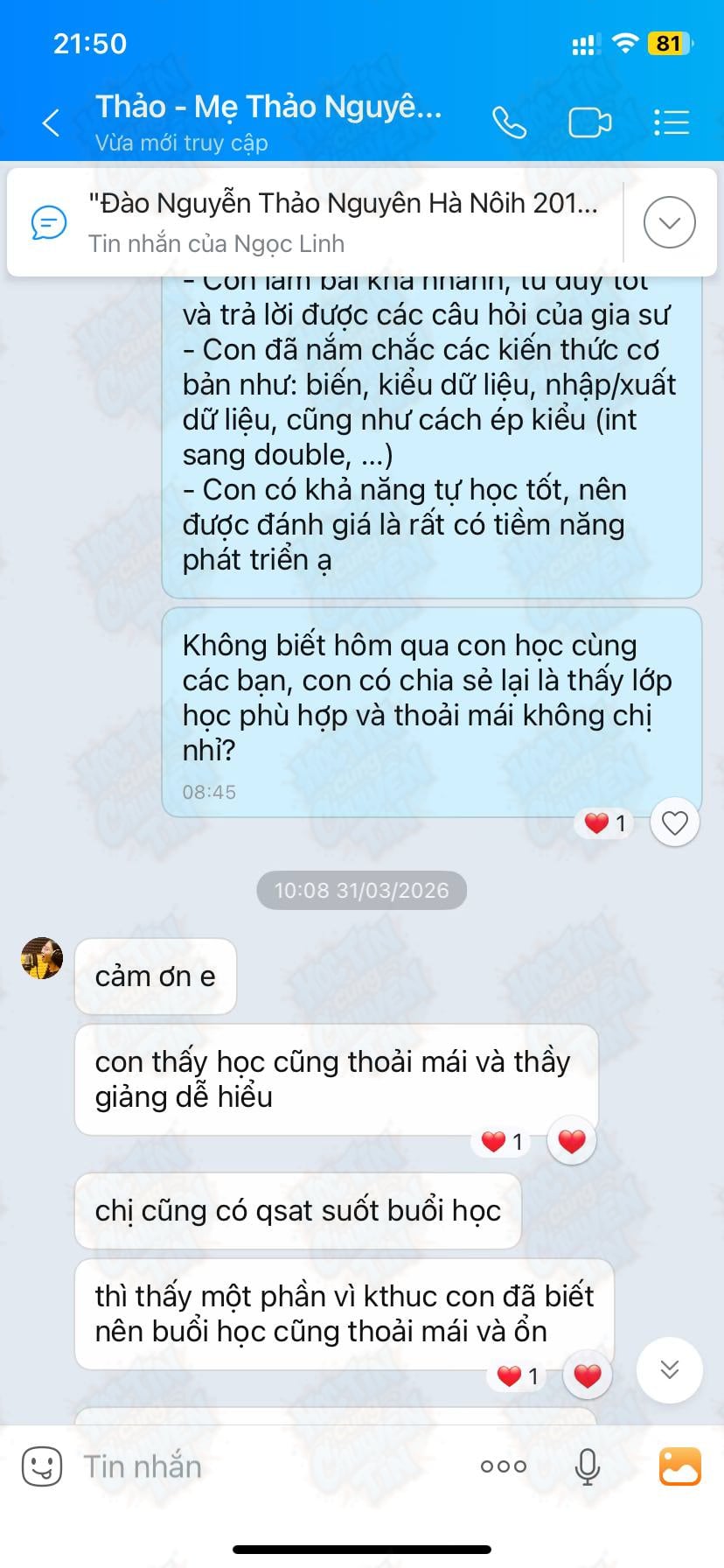 Cảm nhận của Đào Nguyễn Thảo Nguyên